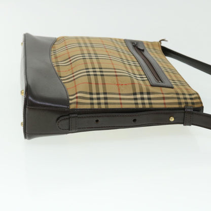 Luxury Burberry Nova Check Shoulder Bag Canvas Leather Beige Brown Red Auth 51027
