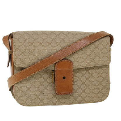 Luxury CELINE Macadam Canvas Shoulder Bag Canvas Leather Beige Brown  51028