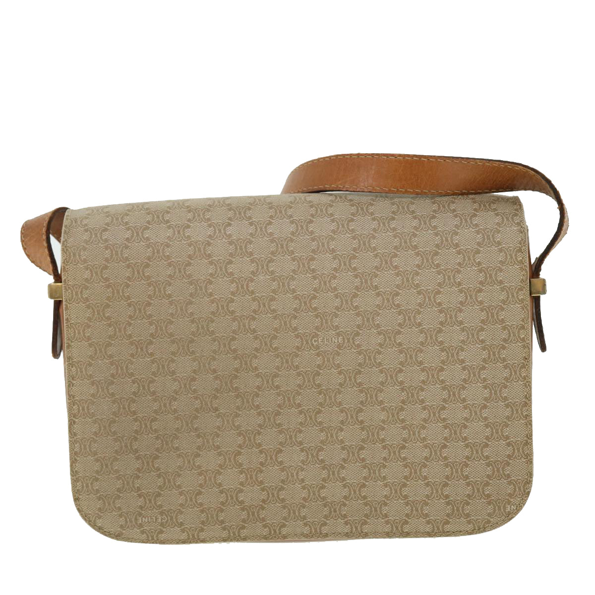 Luxury CELINE Macadam Canvas Shoulder Bag Canvas Leather Beige Brown  51028