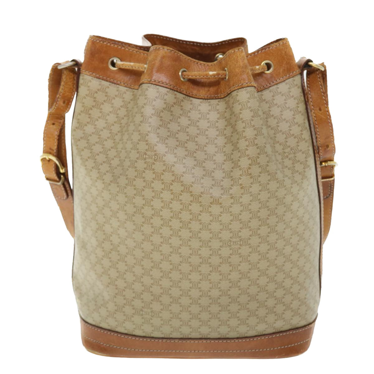 Luxury CELINE Macadam Canvas Shoulder Bag Beige  51313