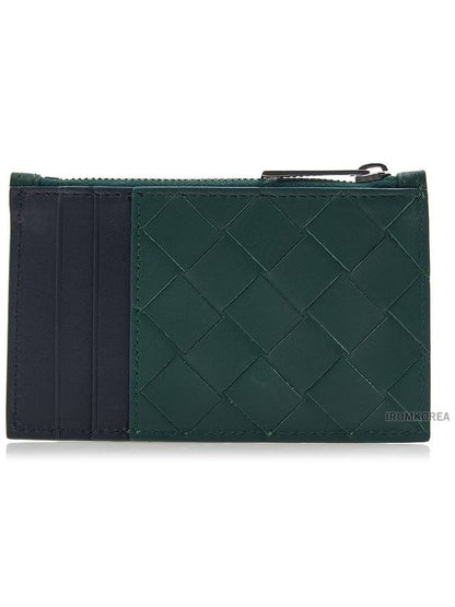 Luxury Bottega Veneta Intrecciato Zippered Leather Card Wallet Dark Green Navy