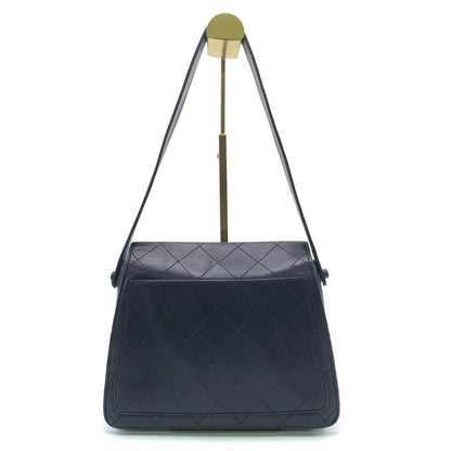 Chanel Vintage Kelly Style Black Leather Shoulder Bag Diamond Stitch Medium