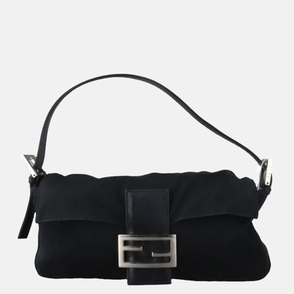 FENDI Baguette Vintage Black Cloth Silver Hardware