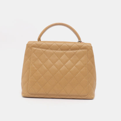 Chanel Vintage Top Handle Kelly Beige Flap Bag Caviar Leather 24k Gold Plated Hardware, 2000