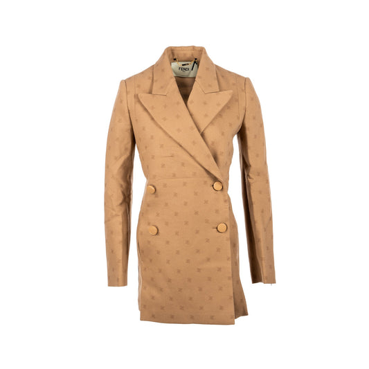 Fendi size 36 karligraphy motif double-breasted blazer laine wool brown