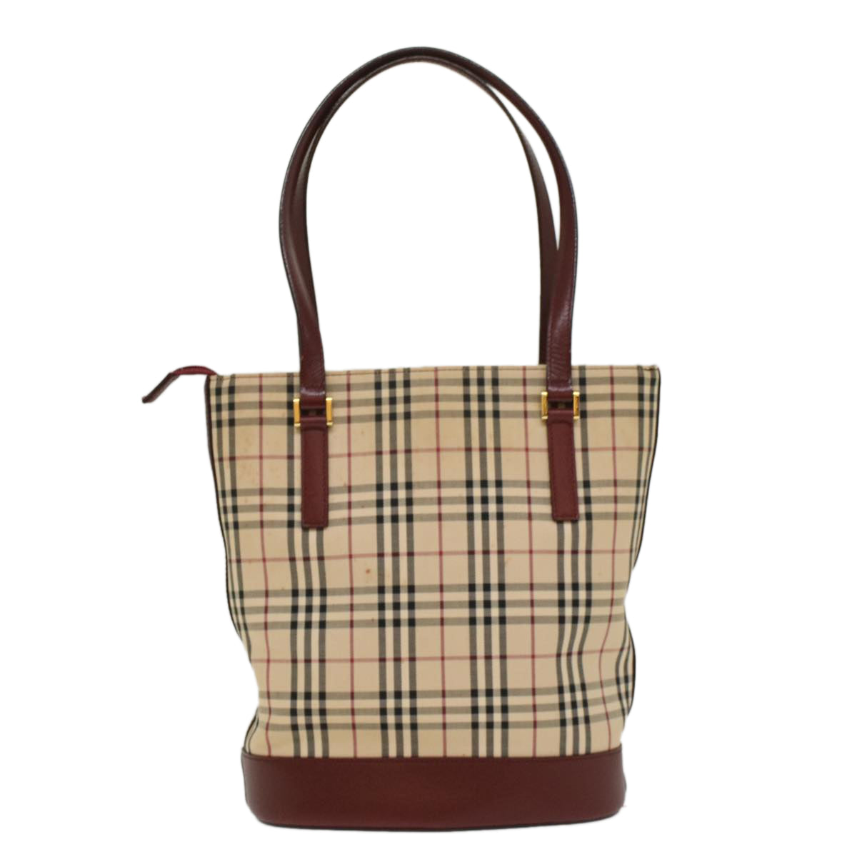 Luxury Burberry Nova Check Shoulder Bag Nylon Leather Beige Wine Red Auth 52038