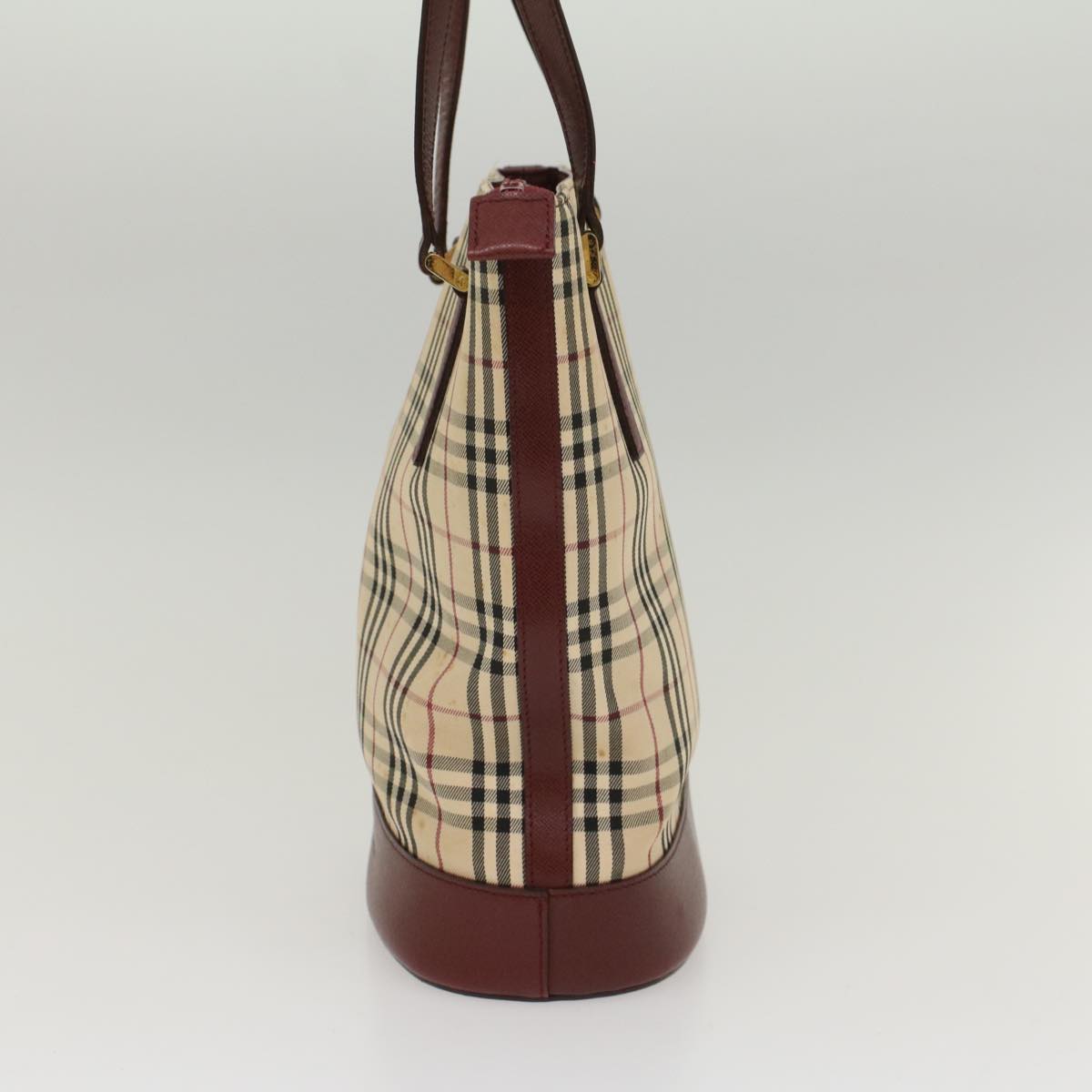 Luxury Burberry Nova Check Shoulder Bag Nylon Leather Beige Wine Red Auth 52038