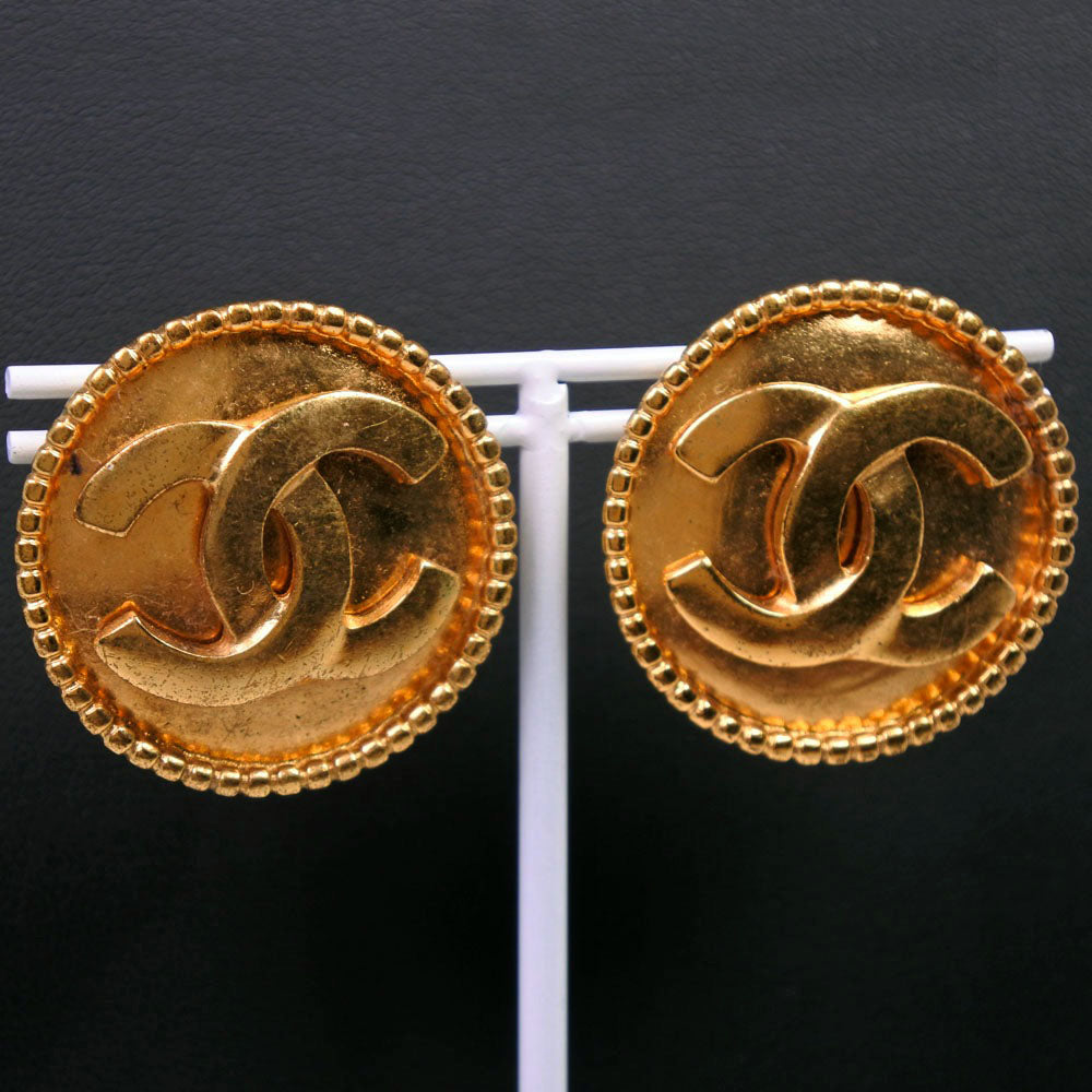 CHANEL Earring Plated Gold, Color Stone gold COCO Mark Women