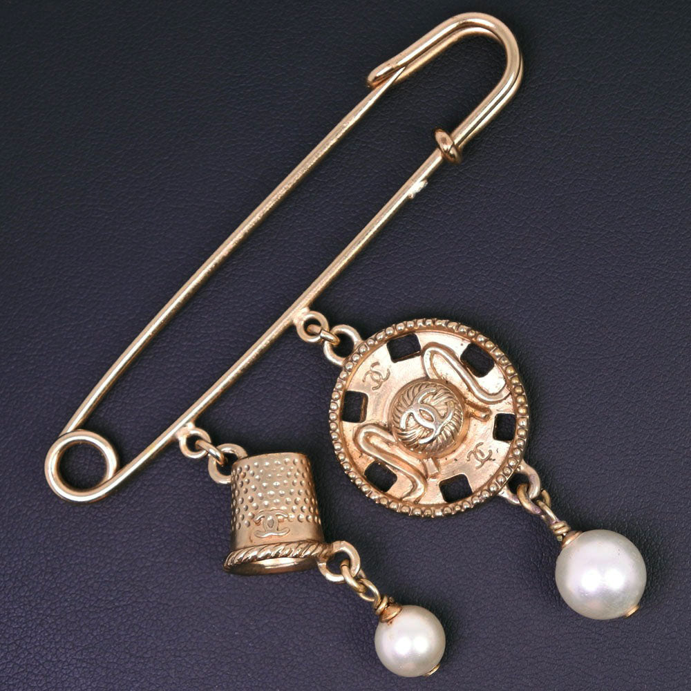 CHANEL Brooch Plated Gold, Faux Pearl gold COCO Mark Women