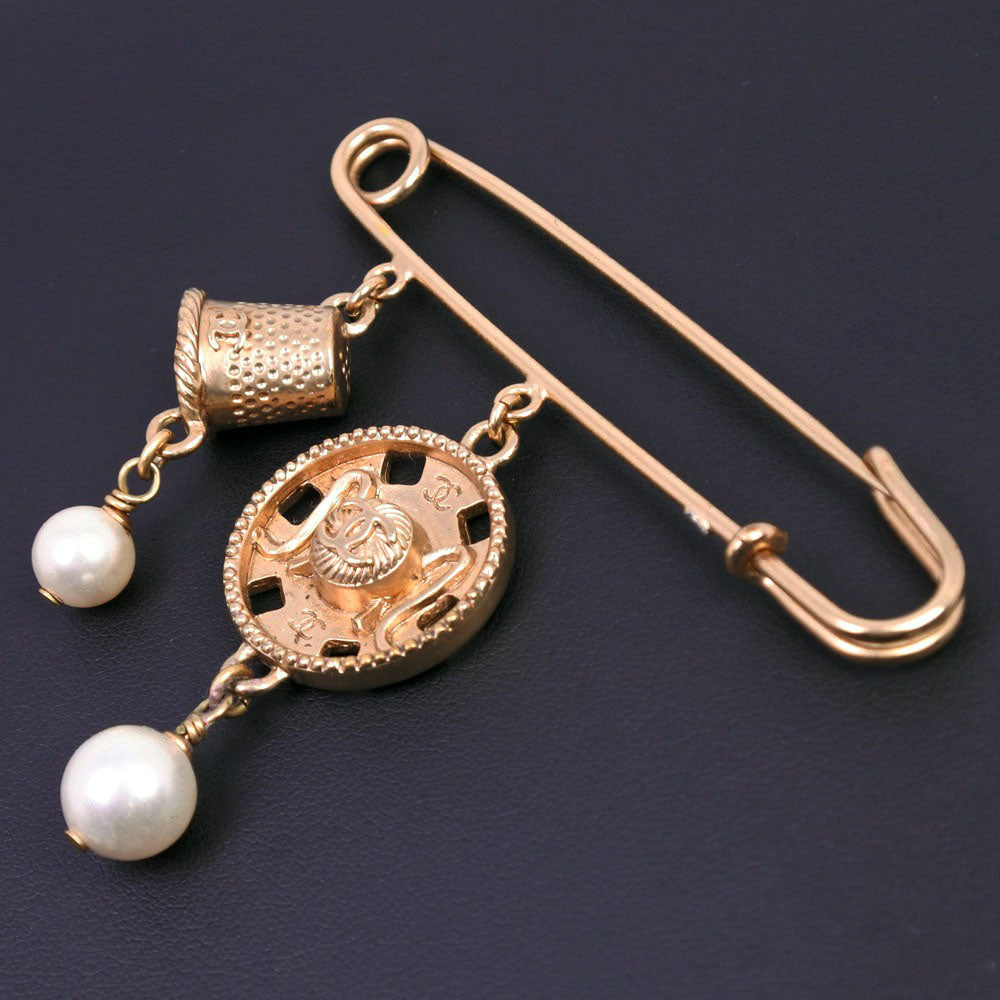 CHANEL Brooch Plated Gold, Faux Pearl gold COCO Mark Women