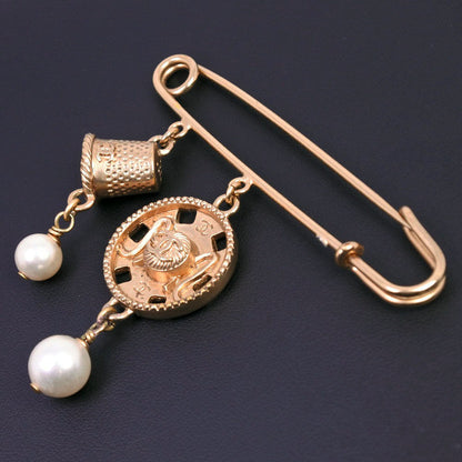 CHANEL Brooch Plated Gold, Faux Pearl gold COCO Mark Women