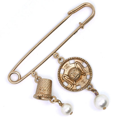 CHANEL Brooch Plated Gold, Faux Pearl gold COCO Mark Women