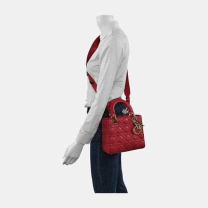 Lady Dior Small My Abcdior Red Lambskin Cannage Leather Gold Hardware