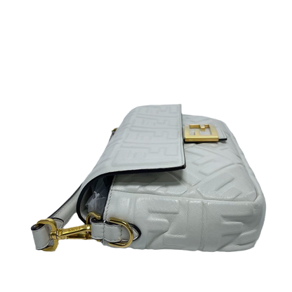 FENDI Baguette White Leather 3D FF Motif Crossbody