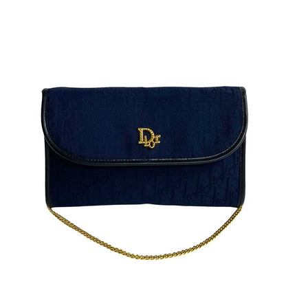 Dior Shoulder Bag Canvas, Leather Navy Trotter Pattern logo Metal Women