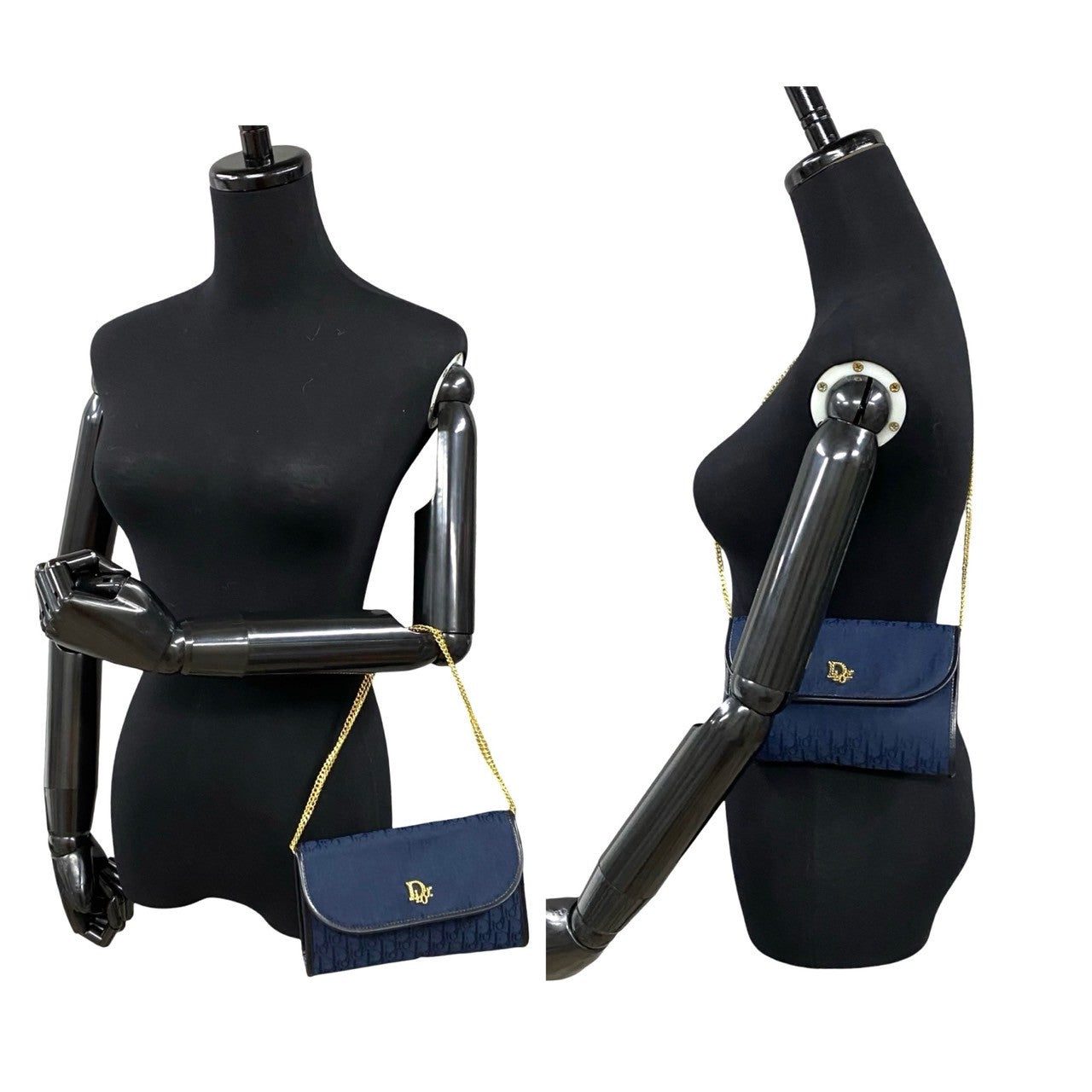 Dior Shoulder Bag Canvas, Leather Navy Trotter Pattern logo Metal Women