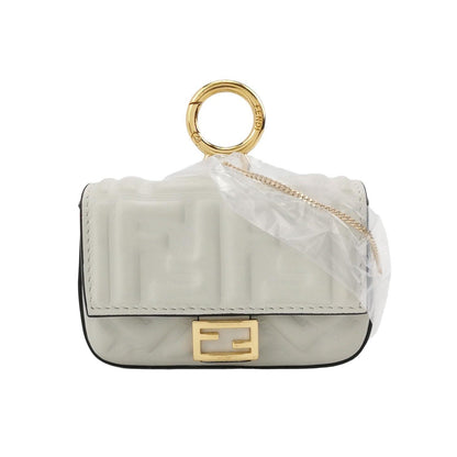 Fendi Nano Baguette Charm White Lambskin Leather Gold Hardware
