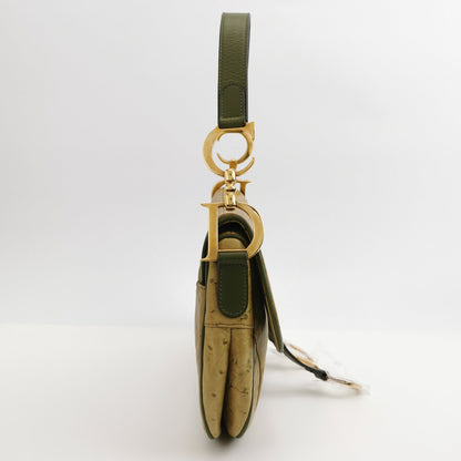 Dior Vintage Double Saddle Green Ostrich Leather Gold Hardware