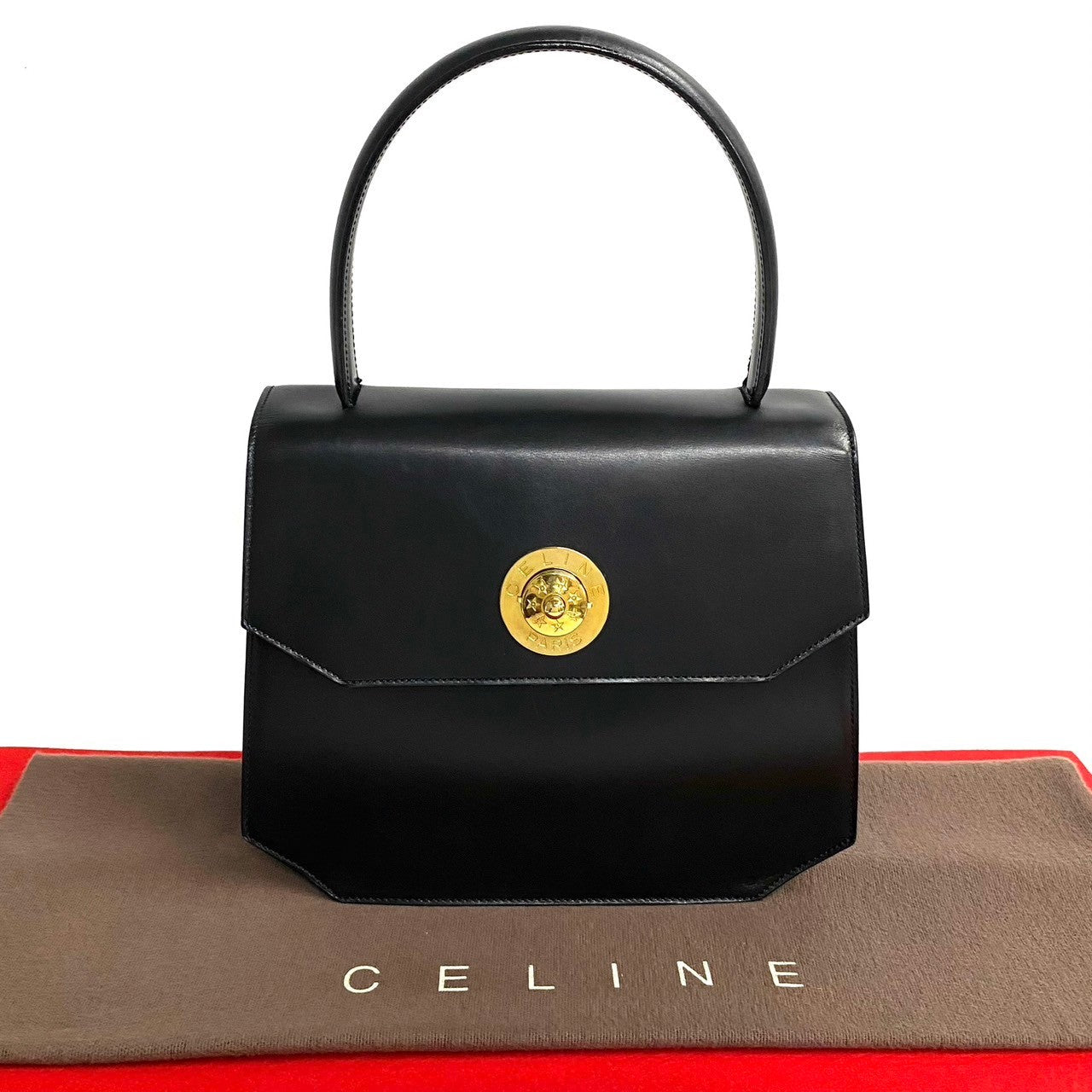 CELINE Handbag leather black Star Ball Circle Metal Women