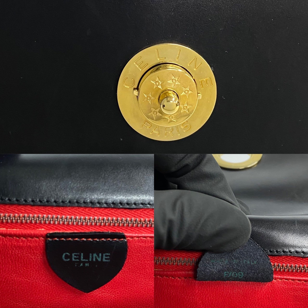 CELINE Handbag leather black Star Ball Circle Metal Women