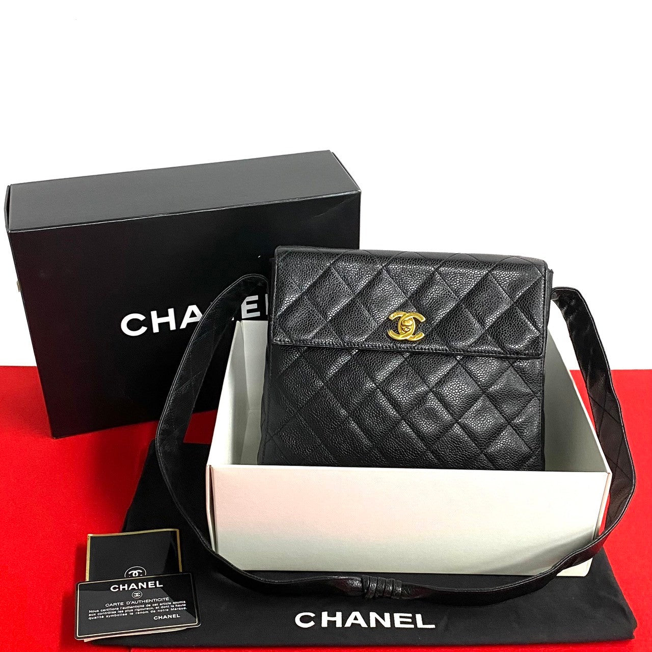 CHANEL Shoulder Bag Matt caviar skin black COCO Mark Caviar skin Matrasse Women