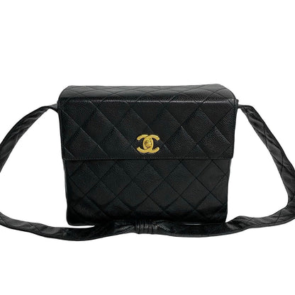 CHANEL Shoulder Bag Matt caviar skin black COCO Mark Caviar skin Matrasse Women