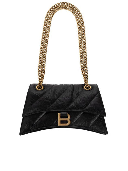 Luxury Balenciaga Trending 2025 Women's Crush Logo Gold Chain Small Shoulder Bag Black