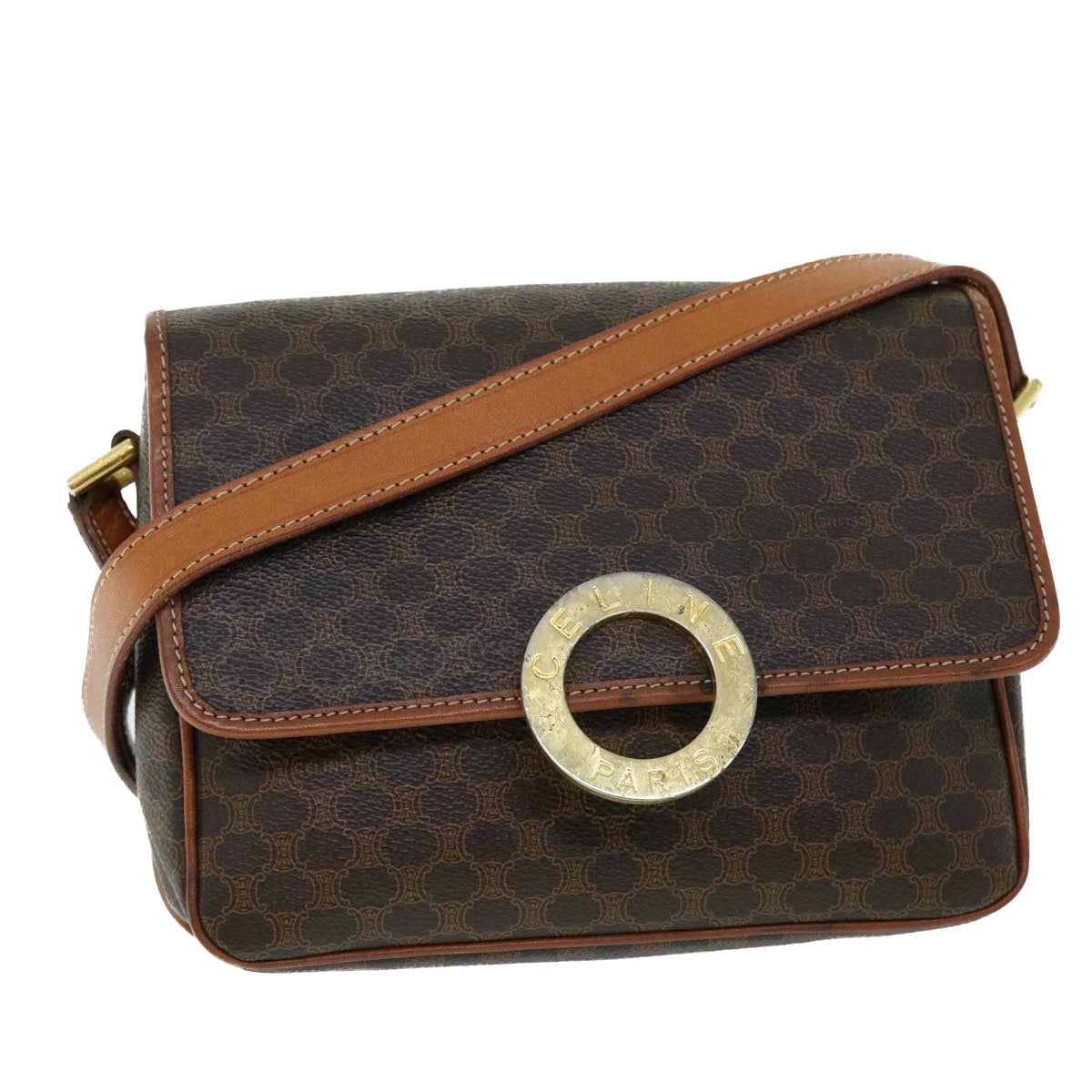 Luxury CELINE Macadam Canvas Shoulder Bag PVC Leather Brown  53340