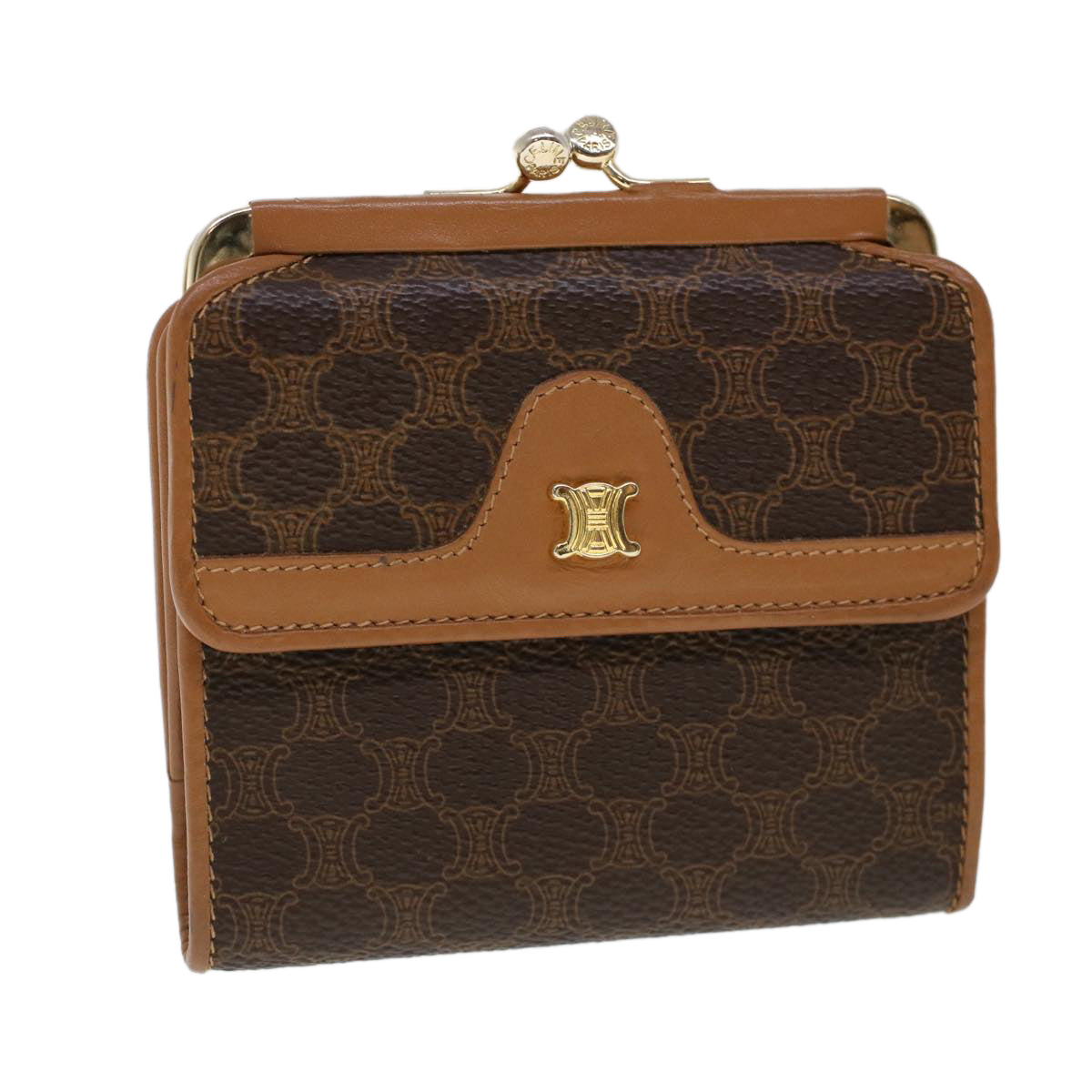 Luxury CELINE Macadam Canvas Gamaguchi Wallet PVC Leather Brown  53477