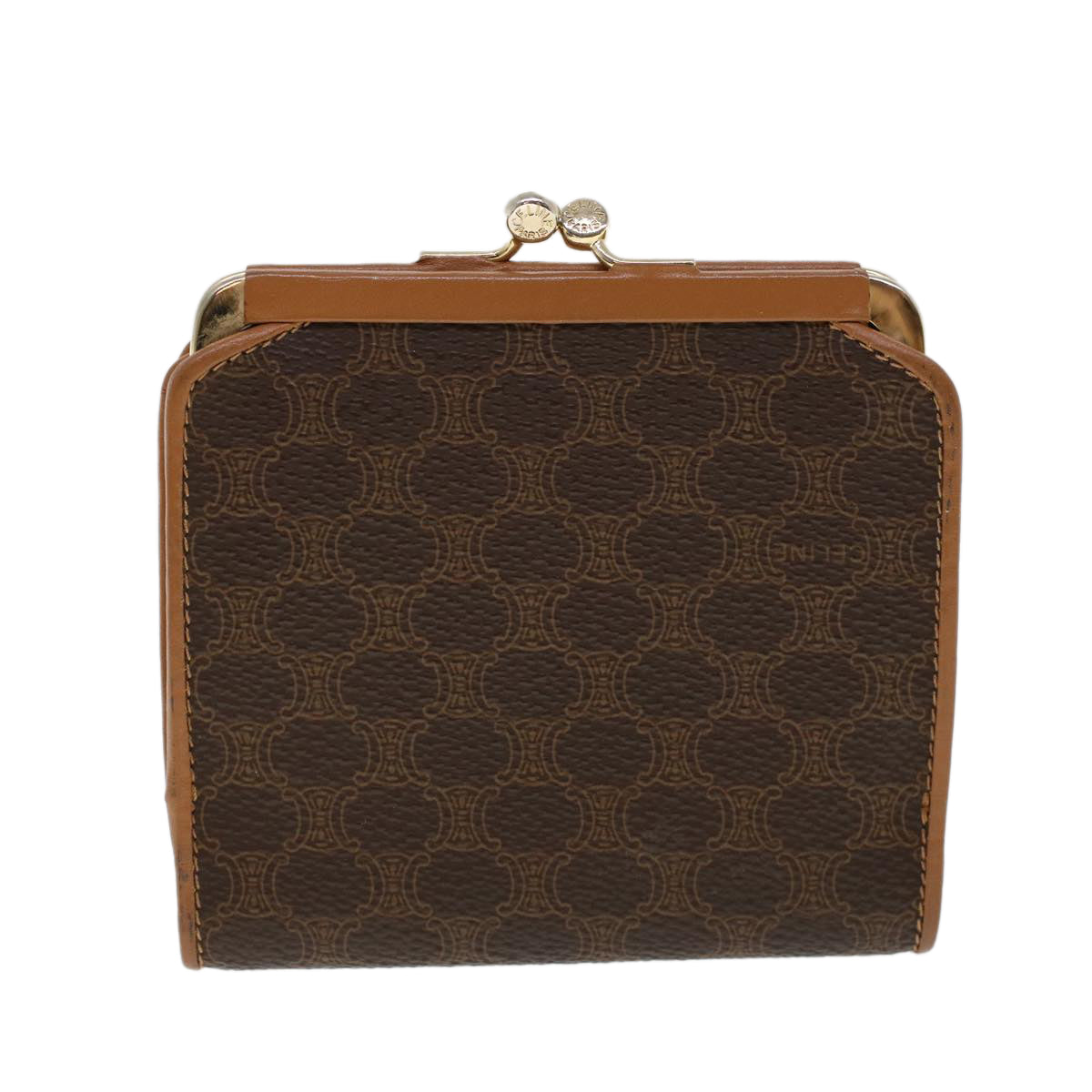 Luxury CELINE Macadam Canvas Gamaguchi Wallet PVC Leather Brown  53477