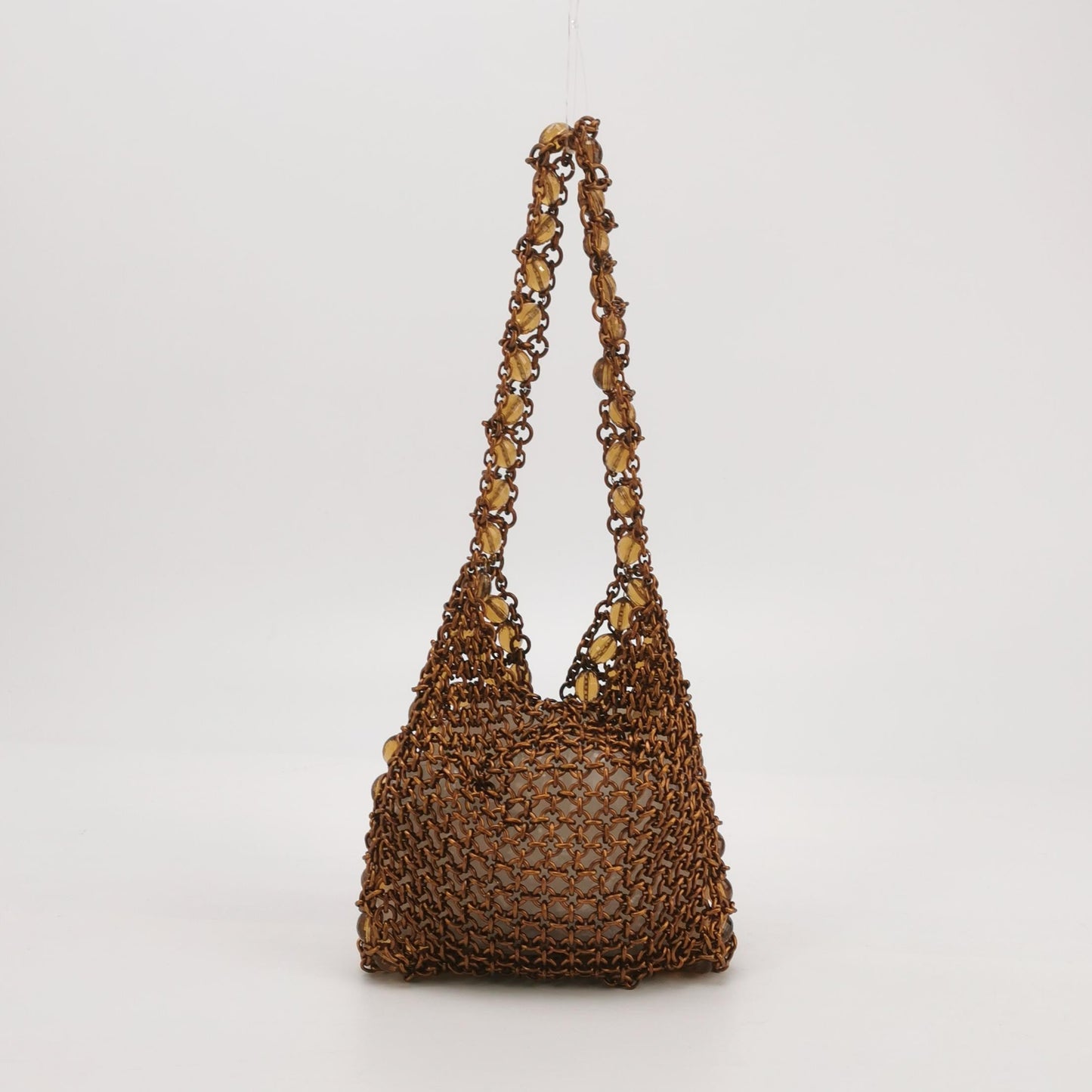 Bottega Veneta Vintage Brown Copper Beaded and Metallic Net Hobo Bag