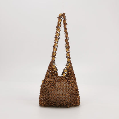 Bottega Veneta Vintage Brown Copper Beaded and Metallic Net Hobo Bag
