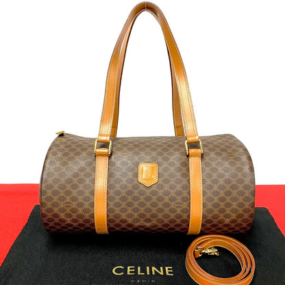CELINE Shoulder Bag Leather, PVC Brown Macadam Blason Triomphe Pattern Women