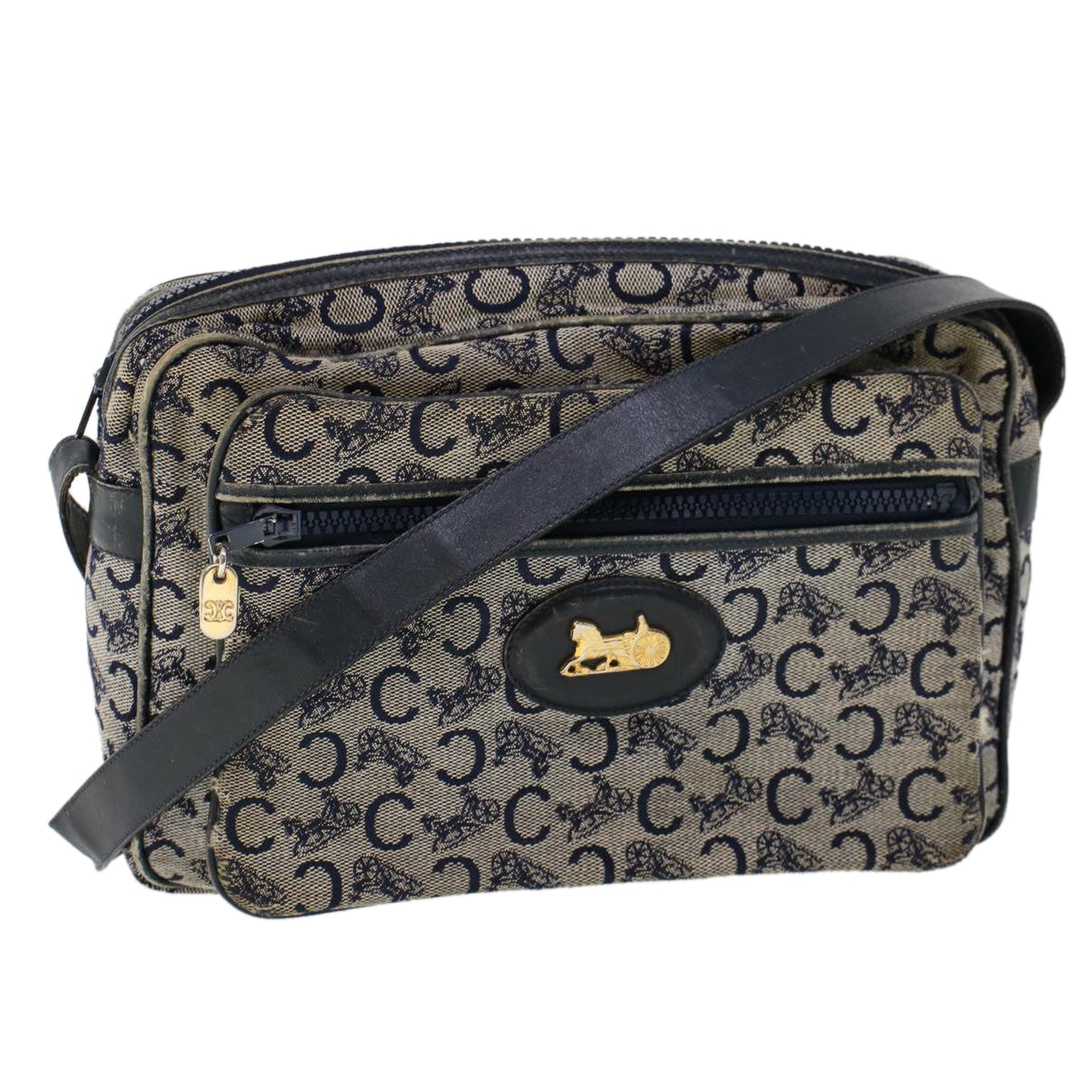 Luxury CELINE C Macadam Canvas Shoulder Bag Navy  53733