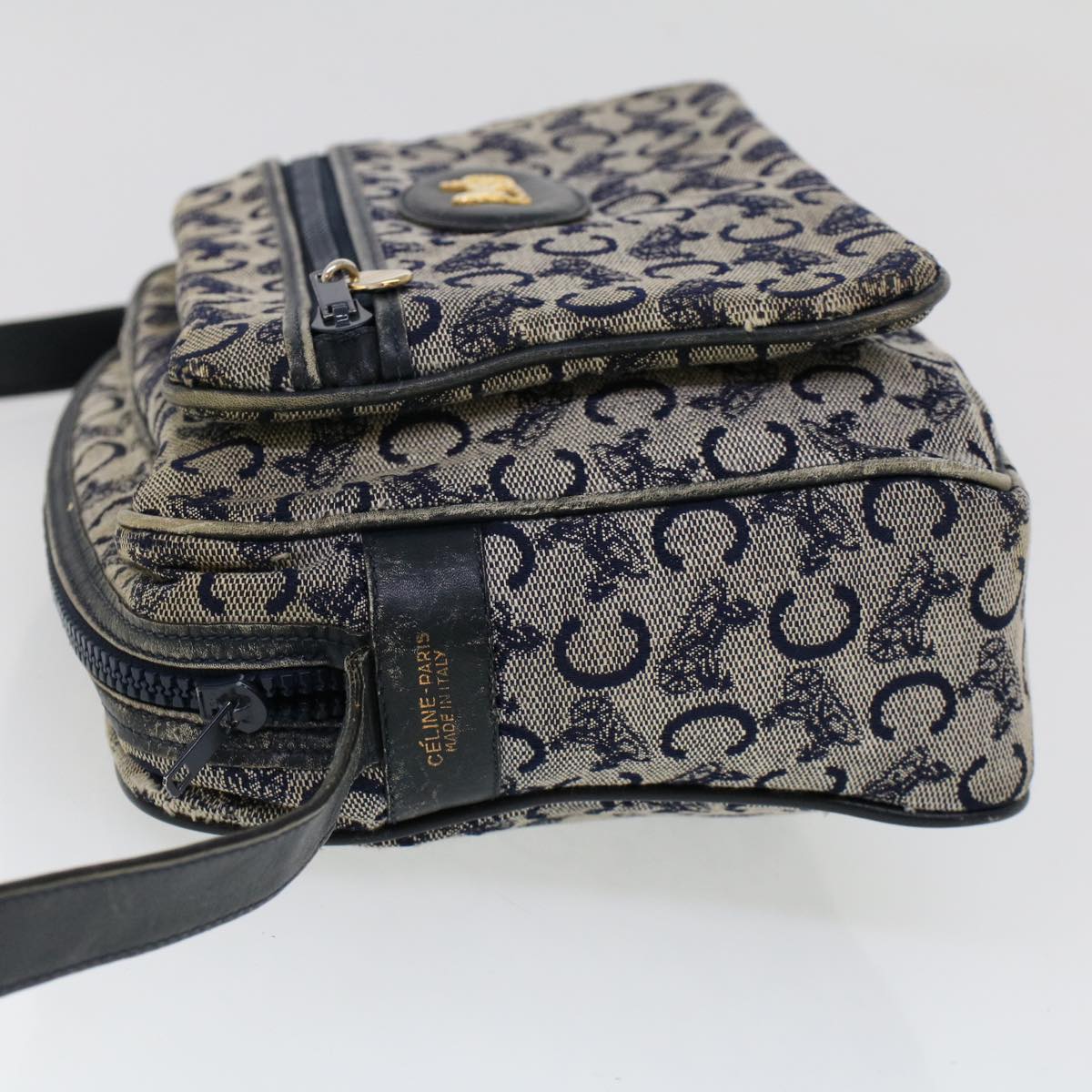 Luxury CELINE C Macadam Canvas Shoulder Bag Navy  53733