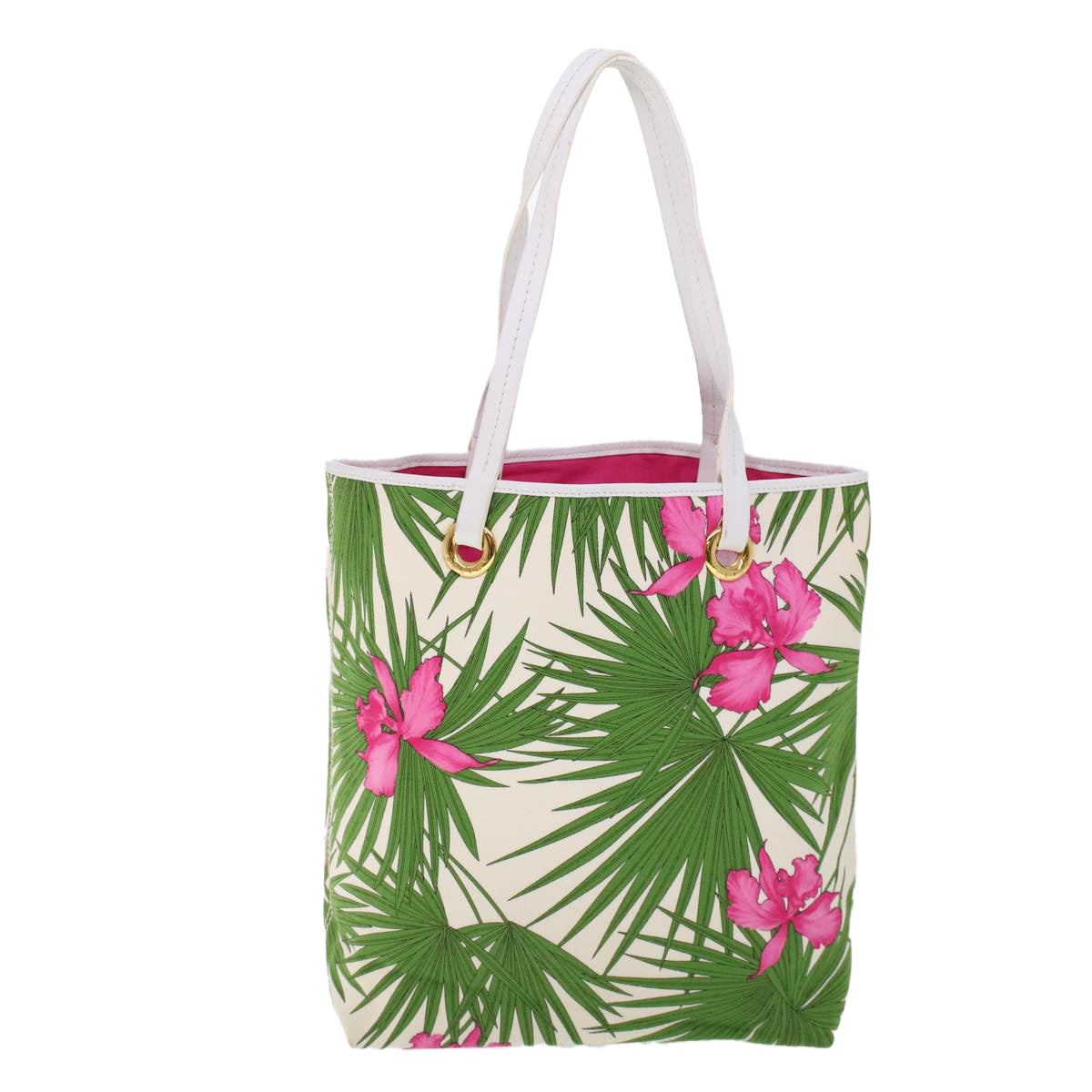 Luxury CELINE Botanical Pattern Tote Bag Canvas Green Pink  53737