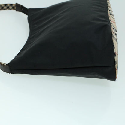 Luxury Burberry Nova Check Shoulder Bag Nylon Leather Beige Black Auth 53789