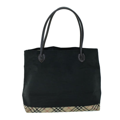 Luxury Burberry Nova Check Shoulder Bag Nylon Leather Beige Black Auth 53791