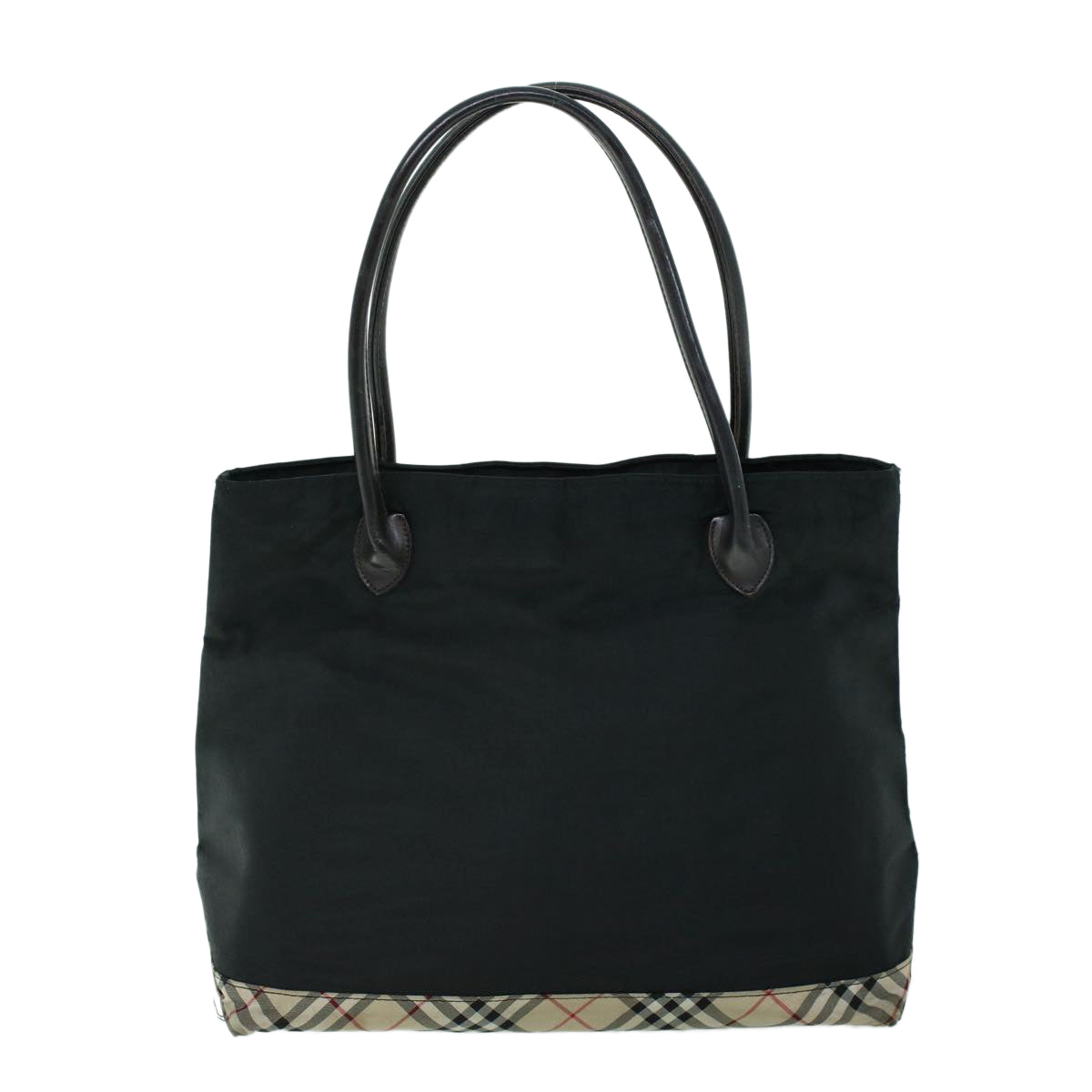 Luxury Burberry Nova Check Shoulder Bag Nylon Leather Beige Black Auth 53791