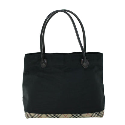 Luxury Burberry Nova Check Shoulder Bag Nylon Leather Beige Black Auth 53791