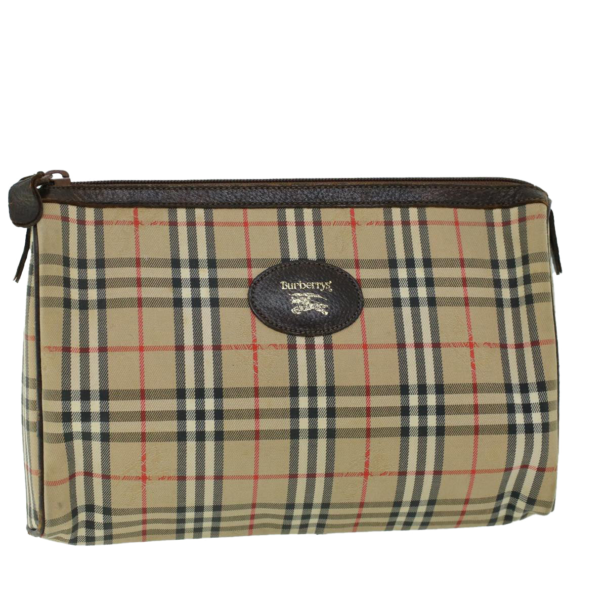 Luxury BurberrySs Nova Check Clutch Bag Canvas Leather Beige Brown Auth 53792