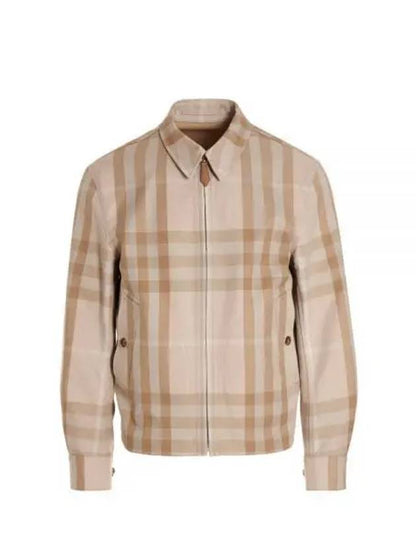 Luxury Burberry Men's Reversible Check Cotton Collar Zip-Up Jacket Beige