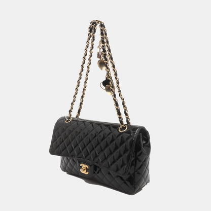 Chanel Classic Flap Medium Black Patent Leather Gold HW Seasonal Chain