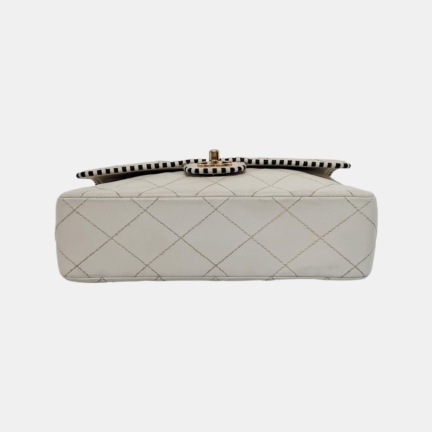 Chanel Classic Flap Medium Happy Stitch White Leather with Contrast Black Trim, 2003-04
