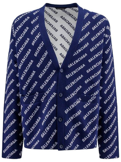 Luxury Balenciaga Trending 2025 Mini Allover Logo Knit Cardigan Blue