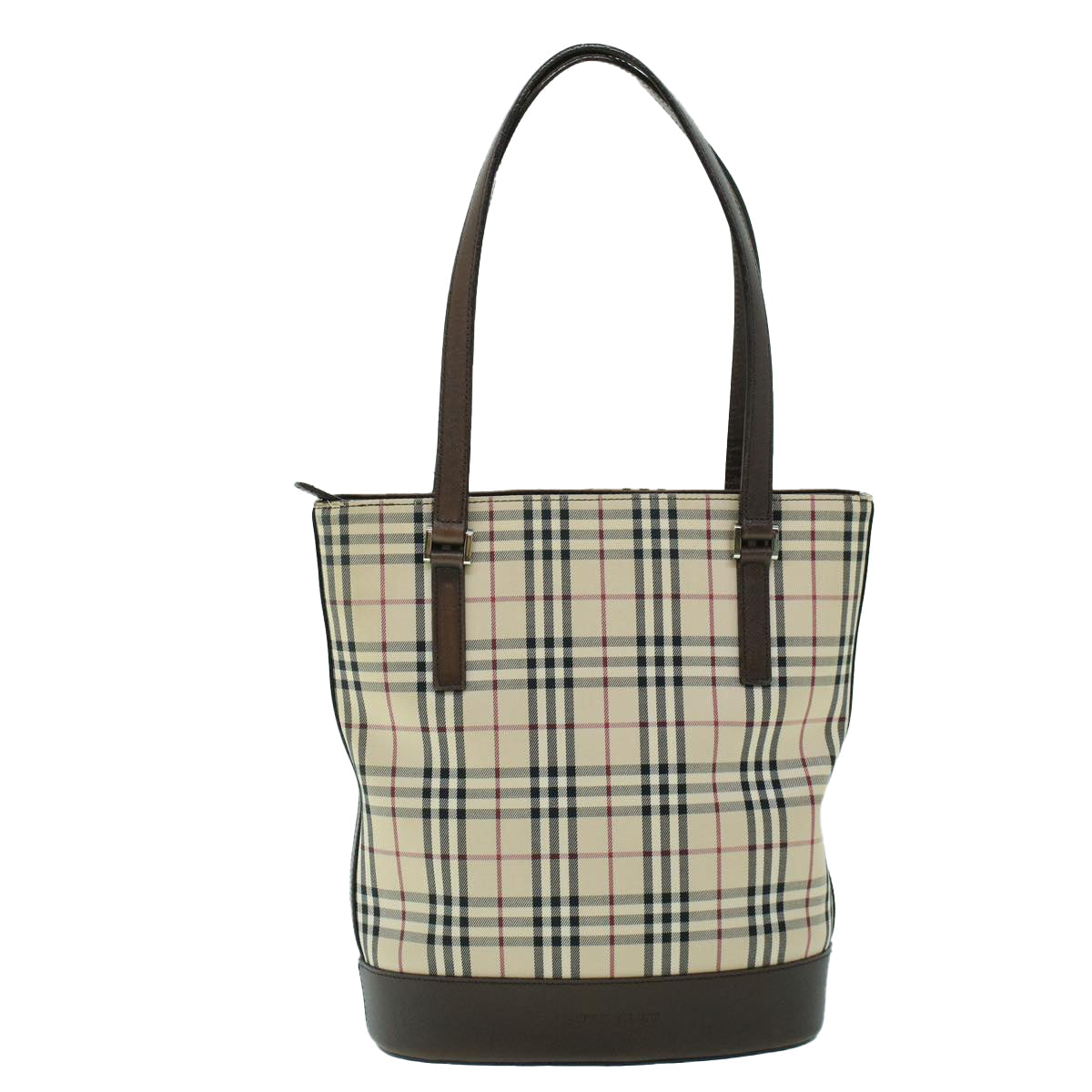 Luxury Burberry Nova Check Tote Bag Canvas Leather Beige Brown Auth 54021