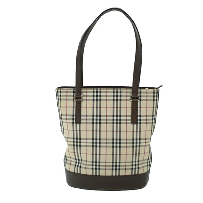 Luxury Burberry Nova Check Tote Bag Canvas Leather Beige Brown Auth 54021