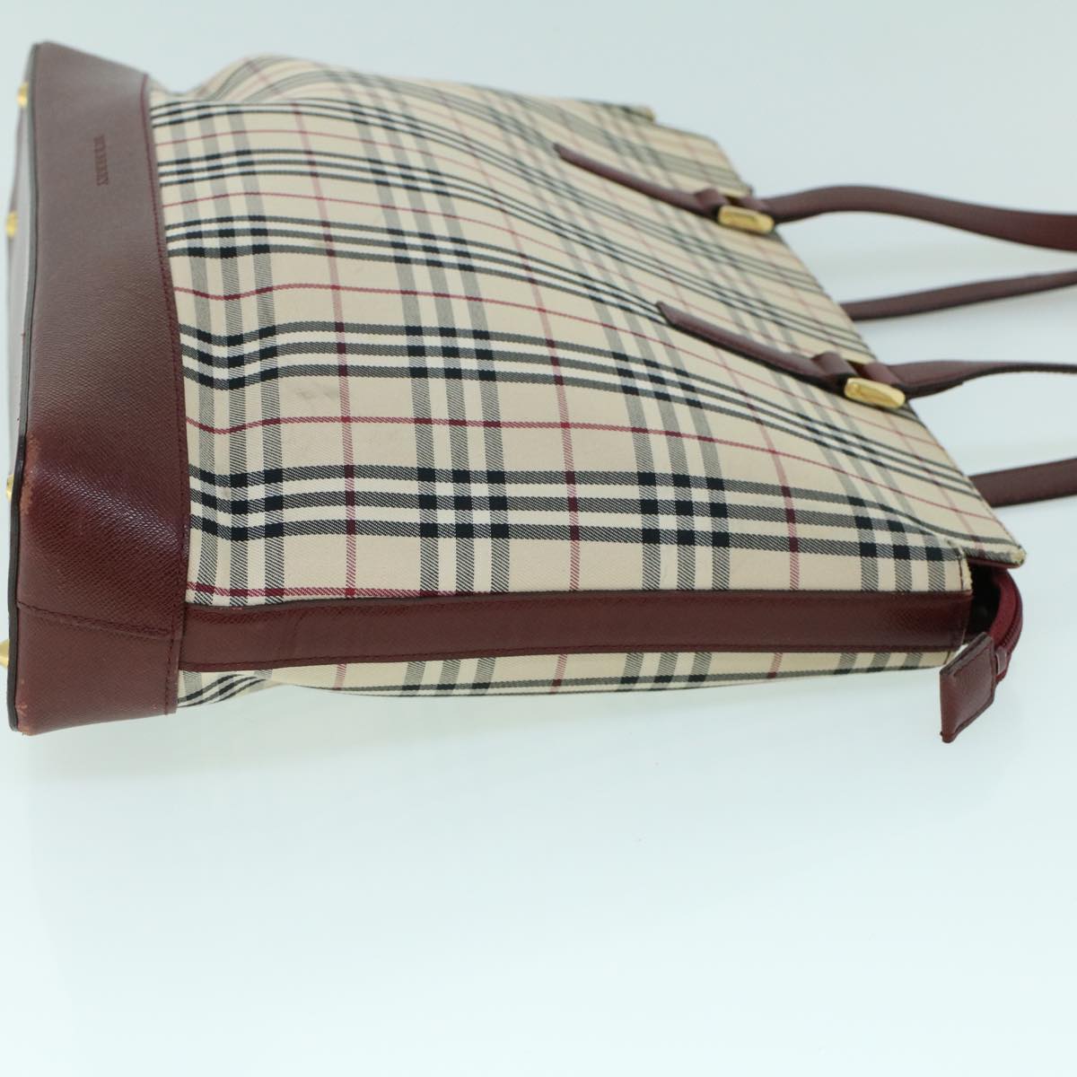 Luxury Burberry Nova Check Tote Bag Canvas Leather Beige Red Auth 54022