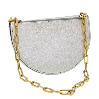 Luxury Burberry Olympia Chain Shoulder Bag Leather Silver Auth 54029