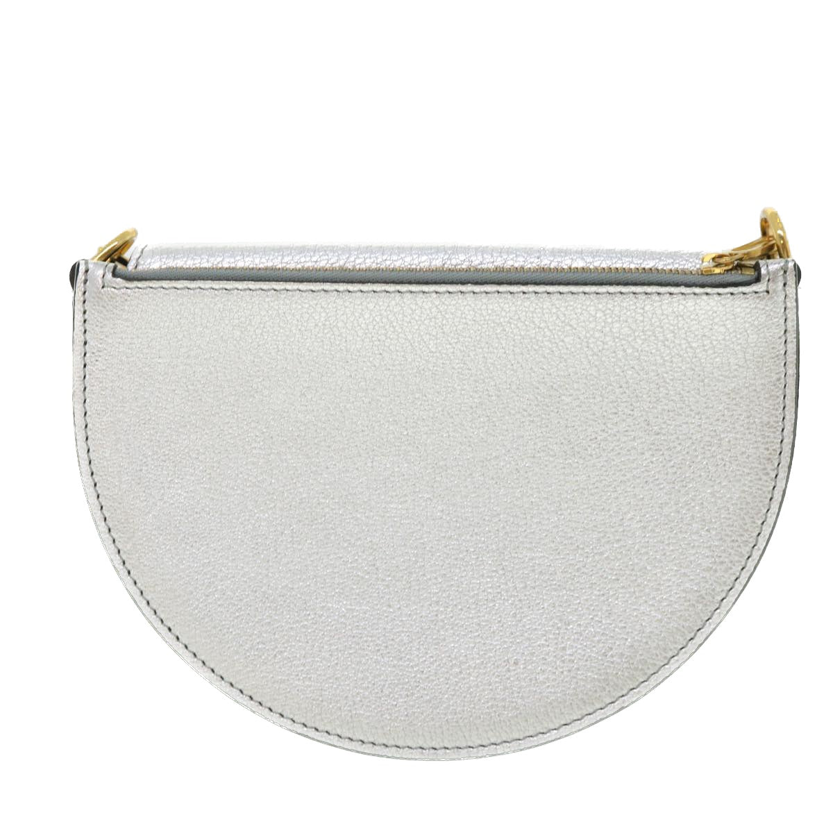 Luxury Burberry Olympia Chain Shoulder Bag Leather Silver Auth 54029
